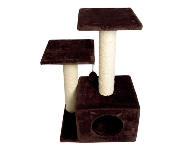 Iconic Pet - Sisal Scratching Tree with Square Cave and Two Posts， Brown - 51517