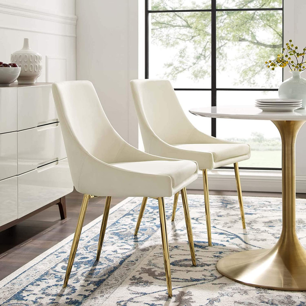 Set of 2 Dining Chair  Sleek Golden Legs With Velvet Upholstered Seat   Contemporary   Armchairs And Accent Chairs   by Declusia  Houzz