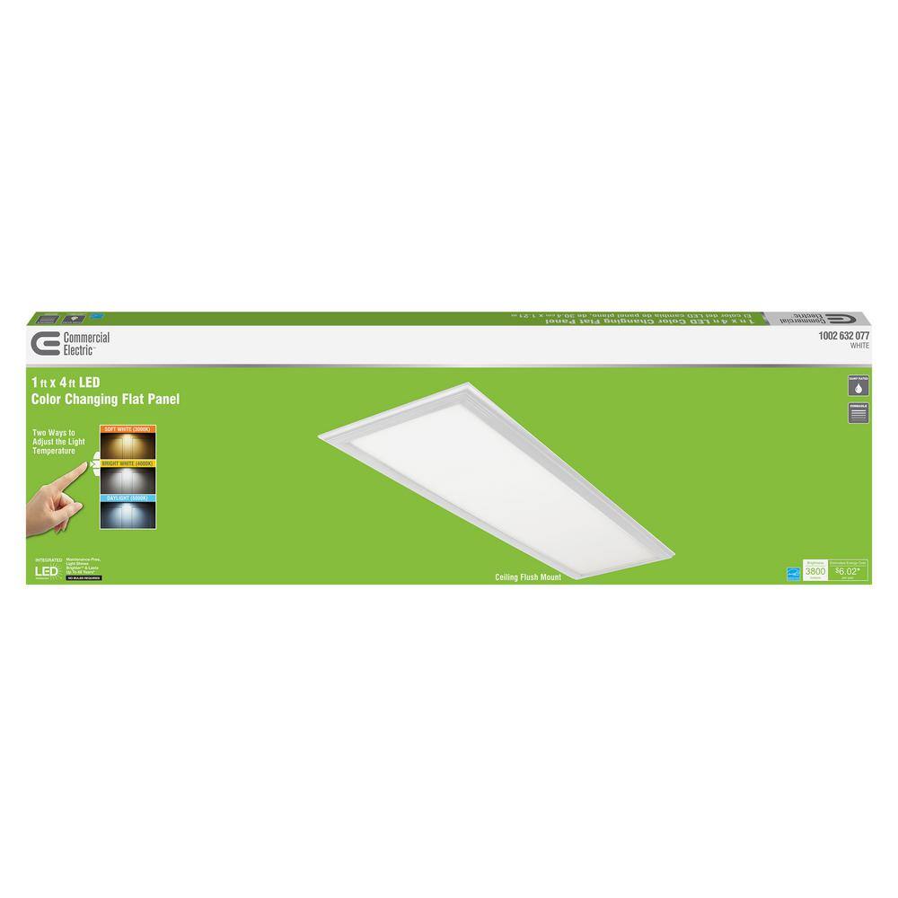 Commercial Electric 1 ft. x 4 ft. 50W Dimmable White Integrated LED Edge-Lit Deco Flat Panel Flush Mount Ceiling Light with CCT 74218HD