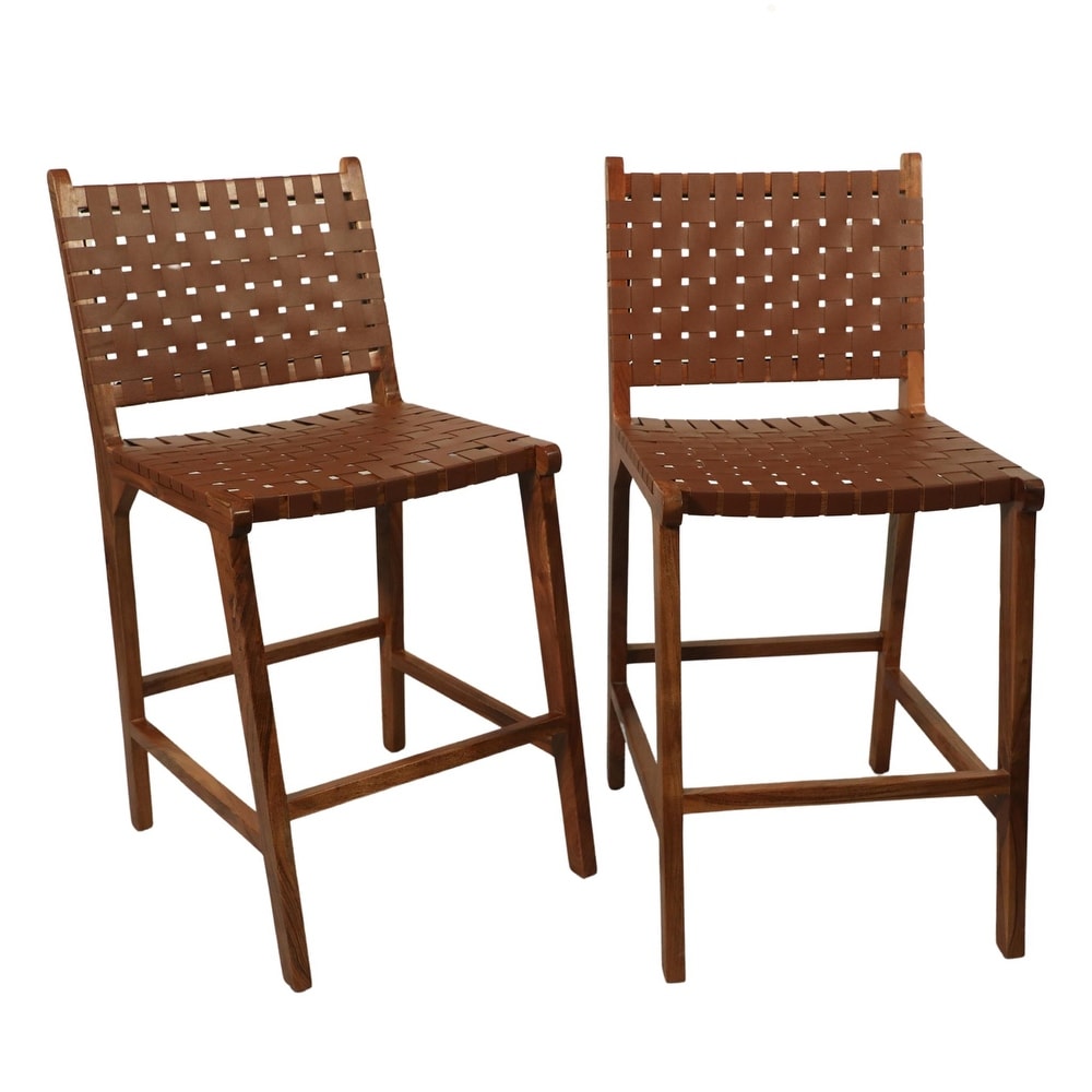 Whitney 24 inch Leather Weave Barstool  Set of 2   N/A