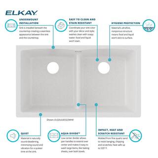 Elkay Quartz Classic White Quartz 33 in. Equal Double Bowl Undermount Kitchen Sink with Aqua Divide ELGDULB3322WH0