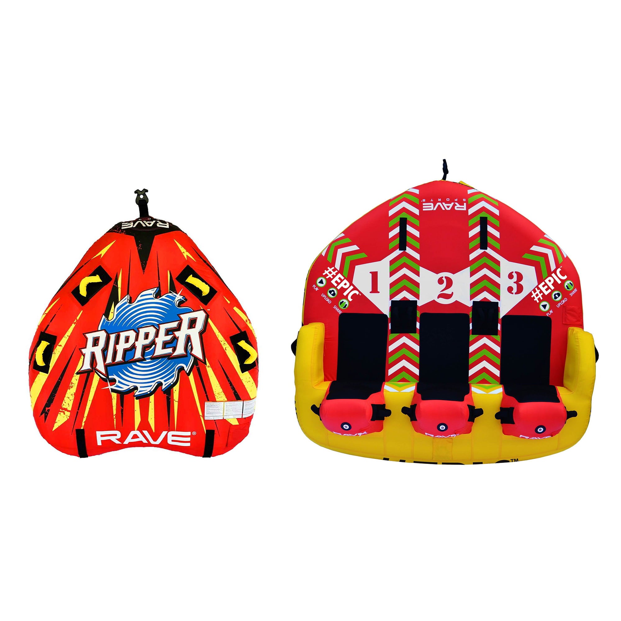 RAVE Sports Ripper 2 Rider Towable Water Float + Epic 3 Rider Towable Float