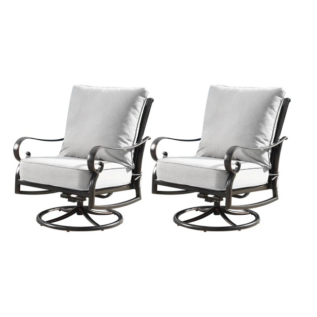 Oakland Living 2pk Deep Seating Swivel Rocking Aluminum Outdoor Patio Club Chairs With Diamond Pattern Backs Gold