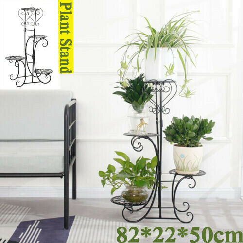 OUKANING 4 Tier Metal Shelves Indoor Plant Stand Display Flower Pots Rack Outdoor Garden