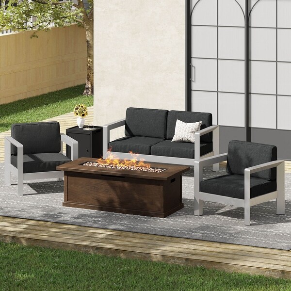 Montauk Outdoor 4Seater Aluminum Chat Set with Fire Pit and Tank Holder by Christopher Knight Home