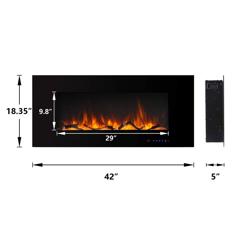 Boyel Living Black 42 in. 400 Sq. Ft. Wall Mounted Electric Fireplace with Remote Control and Multi-Color Flame VL-WM42