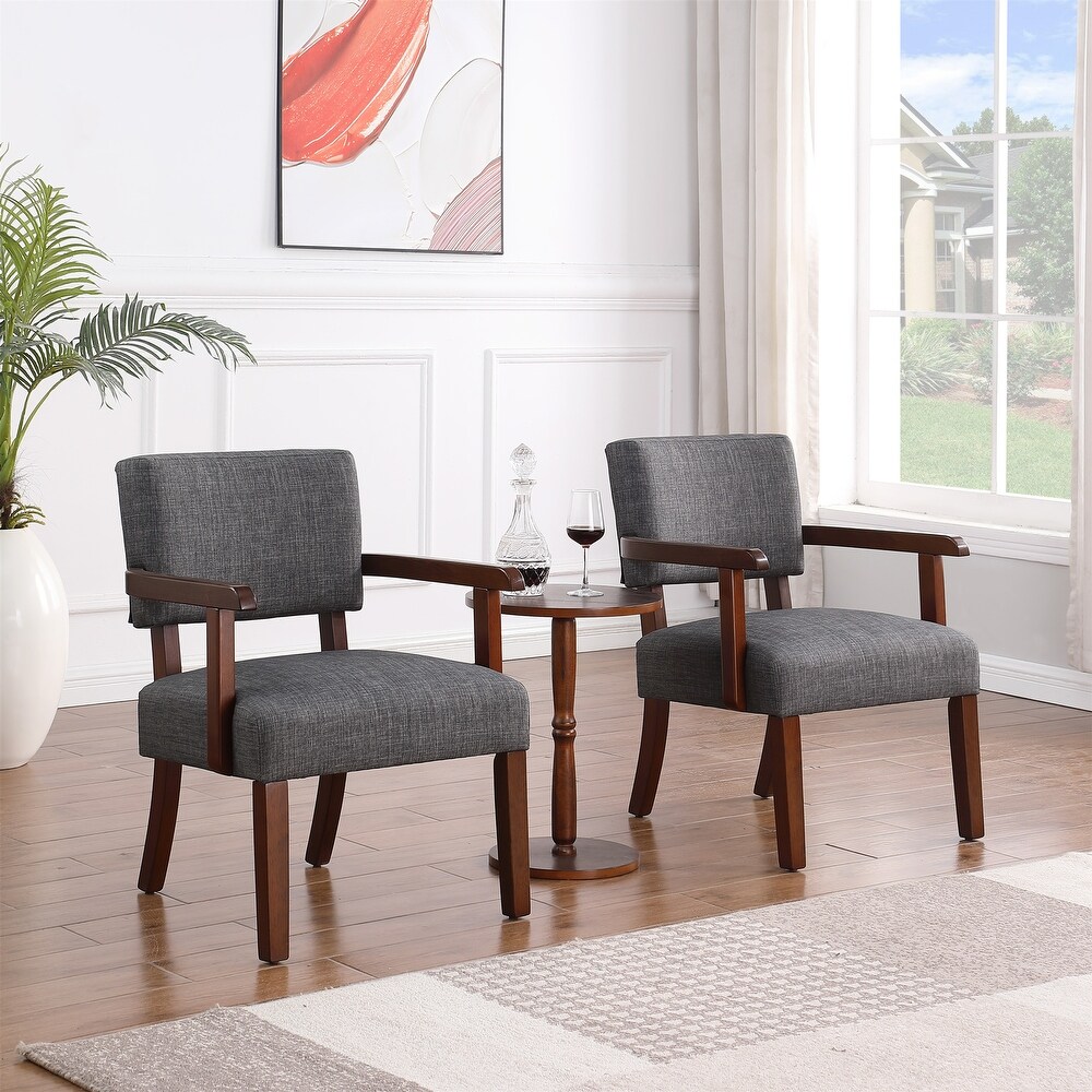 Fabric Accent Chair Set of 2 with Round Wood Table