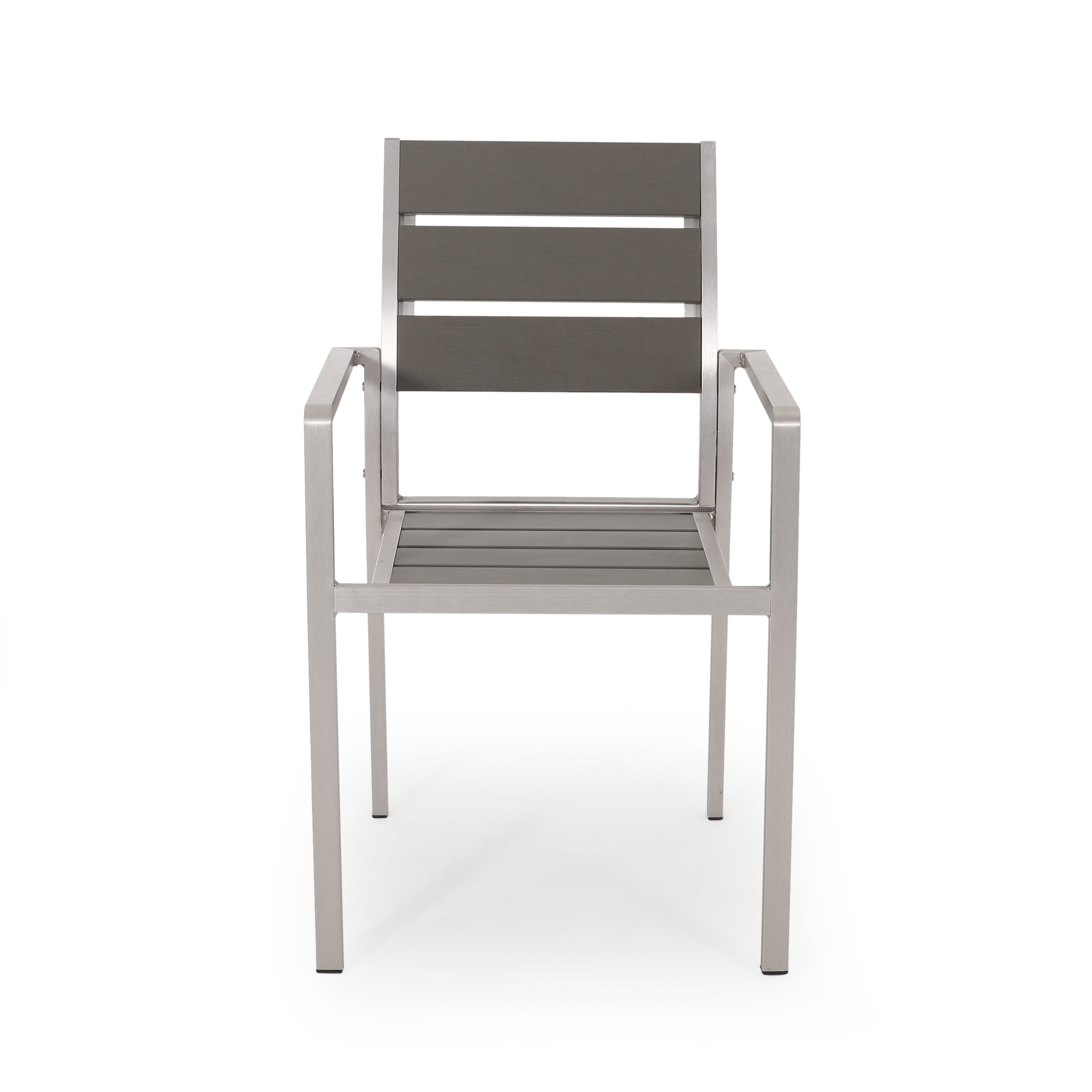 Cherie Outdoor Modern Aluminum Dining Chair with Faux Wood Seat (Set of 2)