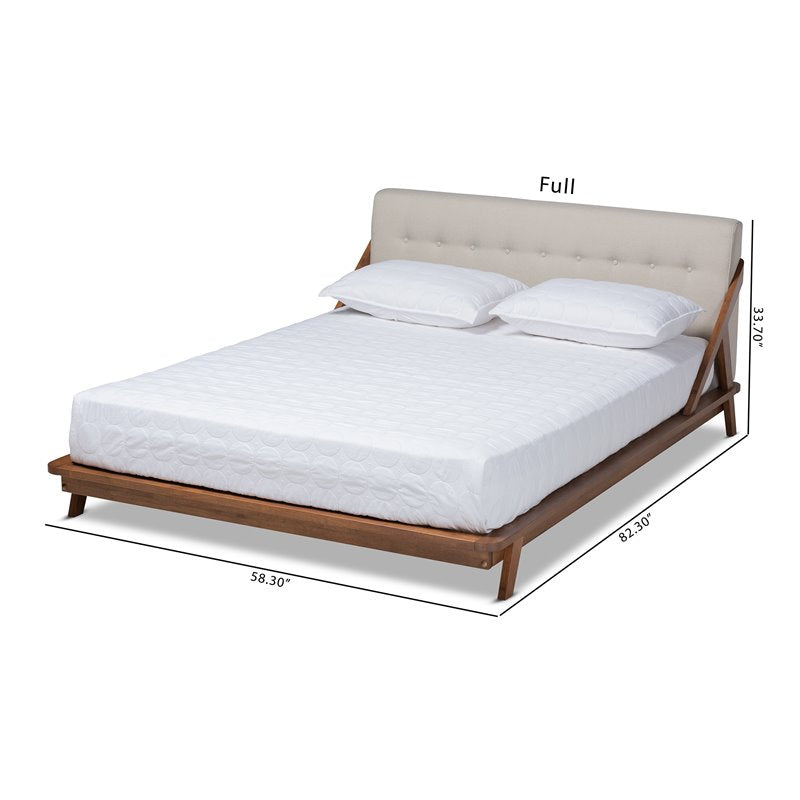 Bowery Hill Mid-Century Upholstered Wood Full Platform Bed - Light Beige