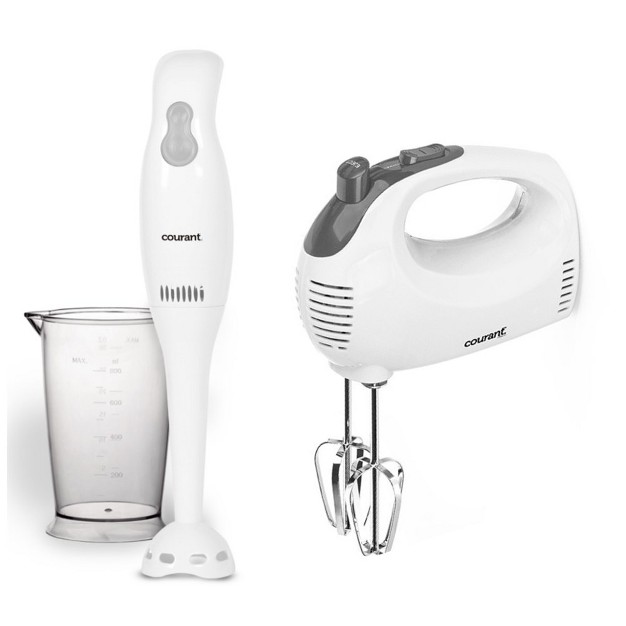 Courant 150w 5 speed Hand Mixer With 2 speed Hand Blender And Measuring Cup White