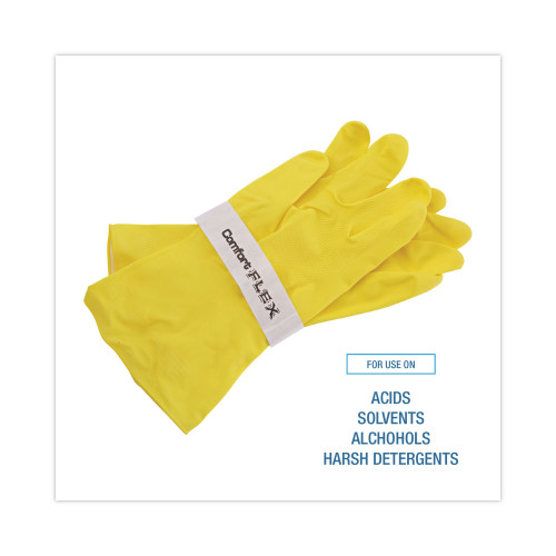 Boardwalk Flock-Lined Latex Cleaning Gloves， Large， Yellow， 12 Pairs (242L)