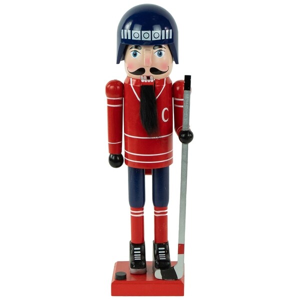 14 Blue and Red Wooden Christmas Ice Hockey Player Nutcracker