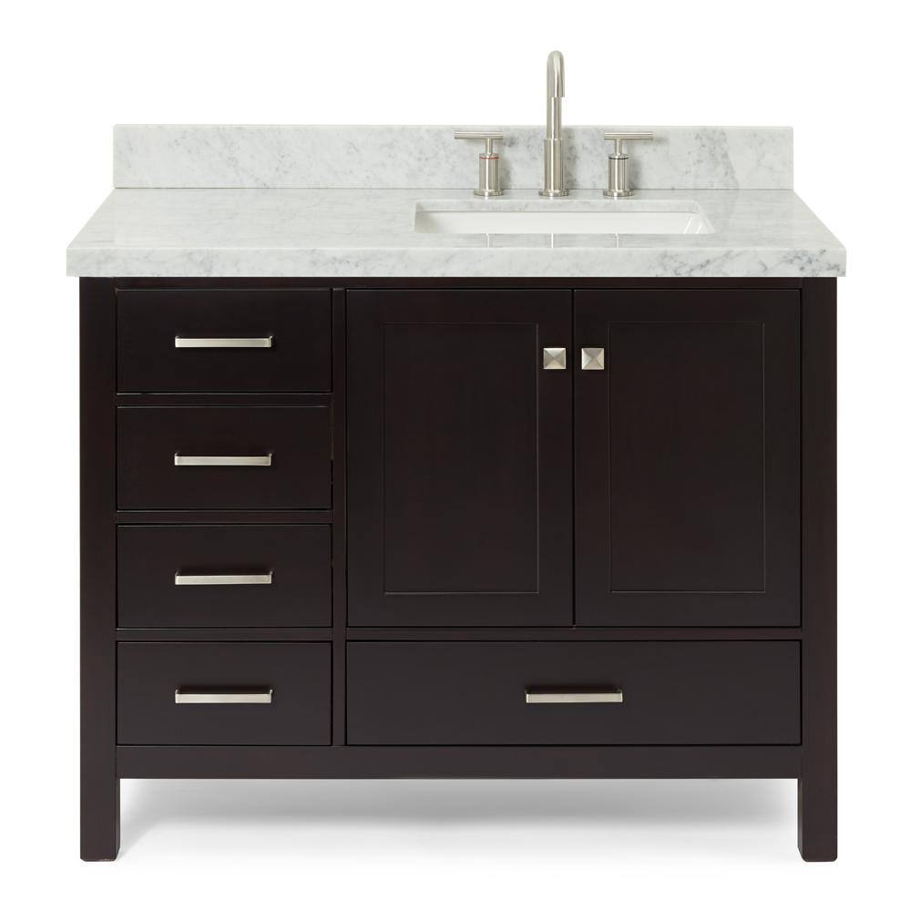 ARIEL Cambridge 43 in. Bath Vanity in Espresso with Marble Vanity Top in Carrara White with White Basin A043SRCWRVOESP