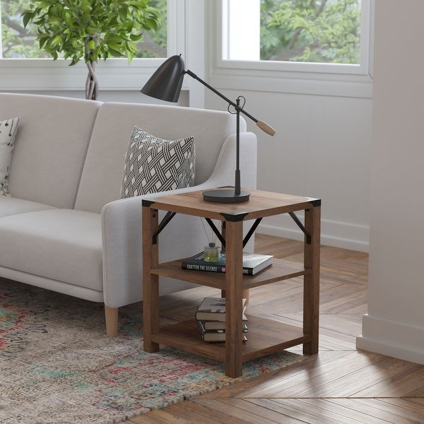 3-Tier Side Table with Metal Side Braces and Corner Caps