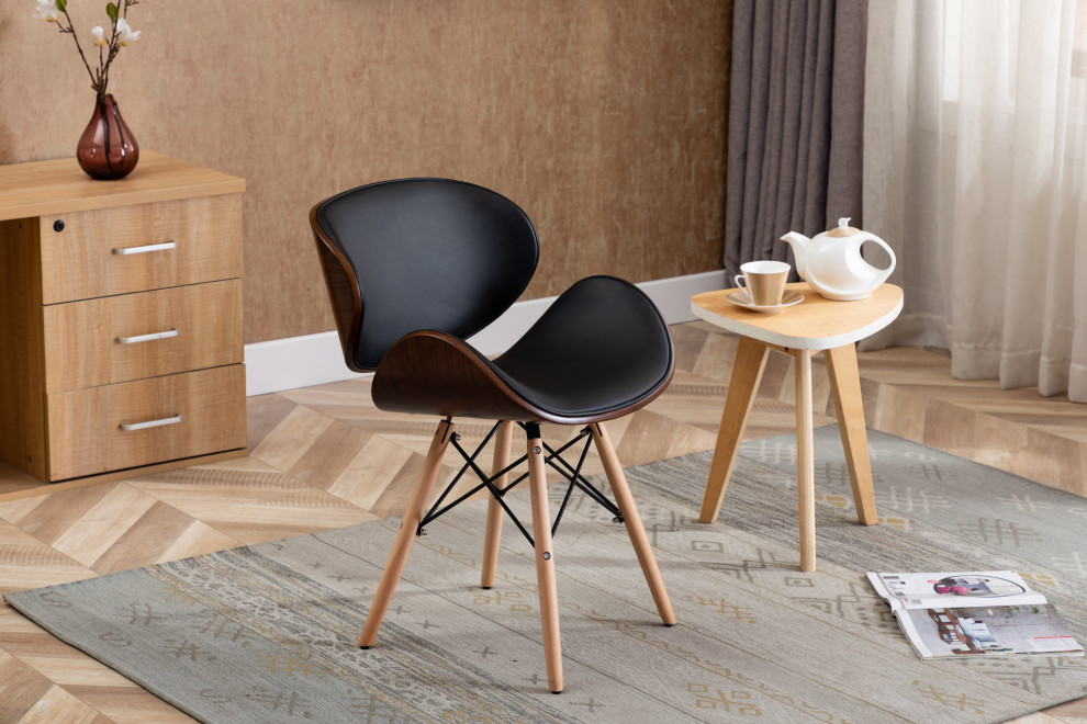 Home Beyond Black Synthetic Leather Leisure Arm Chair   Midcentury   Dining Chairs   by Home Beyond  Houzz