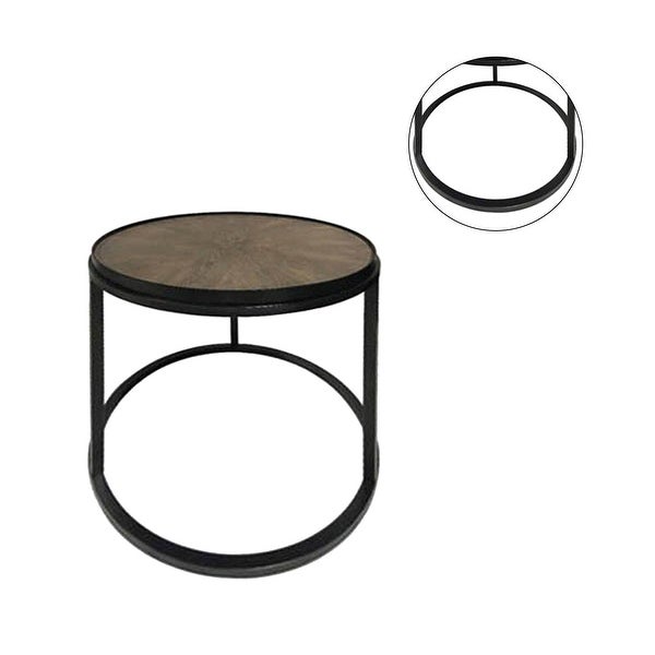 Round End Table in Weathered Elm and Gunmetal