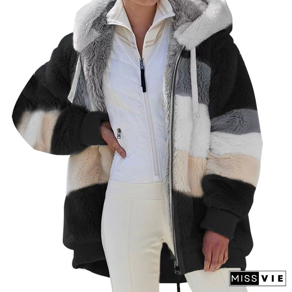 plus size women clothing,New Winter Women's Jacket Hooded Warm Plush Loose Jacket for Women Patchwork Winter Outerwear Faux Fur Zipper Ladies Parka Coat casacos de inverno feminino