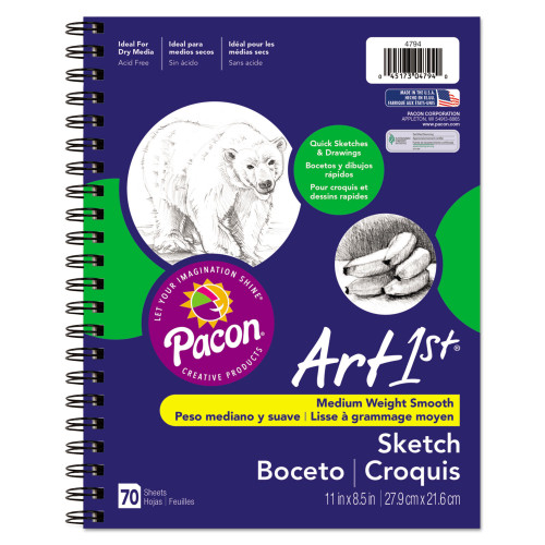 Pacon Art1st Sketch Diary， 60 lb， 11 x 8.5， White， 70 Sheets (4794)