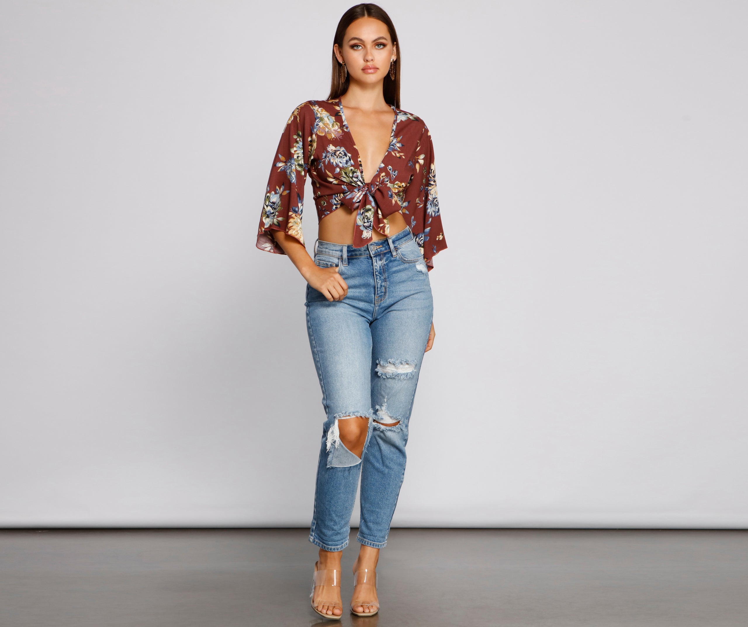 Sprung On Style Floral Tie Front Top