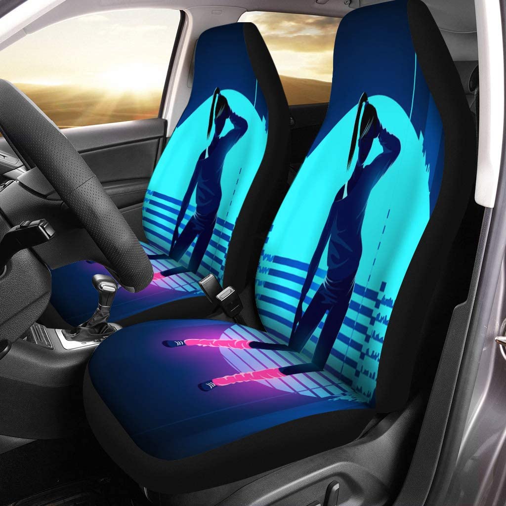 ZHANZZK Set of 2 Car Seat Covers Retro 1980'S Glowing Neon Dancing Lady Glitch Sunset Universal Auto Front Seats Protector Fits for Car，SUV Sedan，Truck