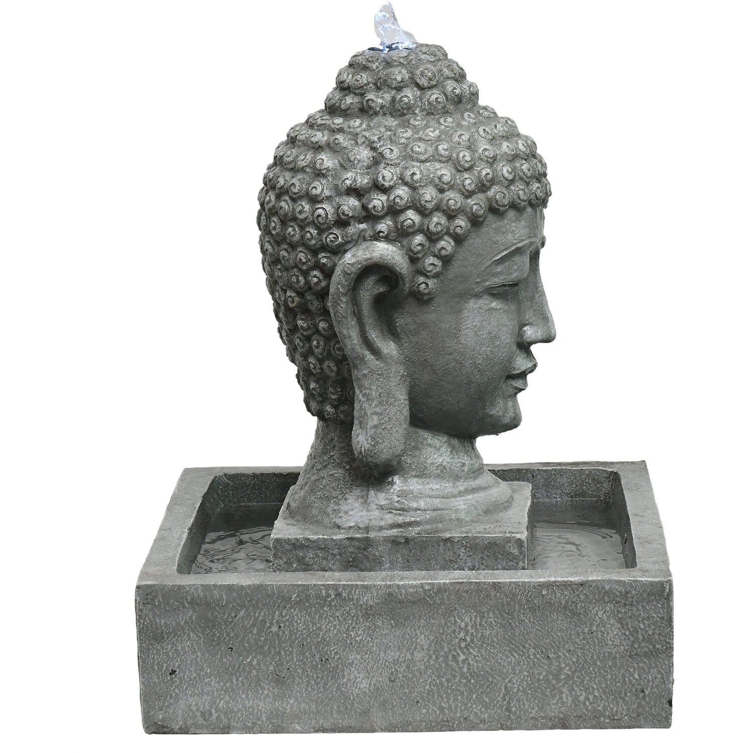 Hanover 20.5-In. Buddha Head Indoor or Outdoor Garden Fountain with LED Lights for Patio， Deck， Porch， HAN018BUDDHA-01