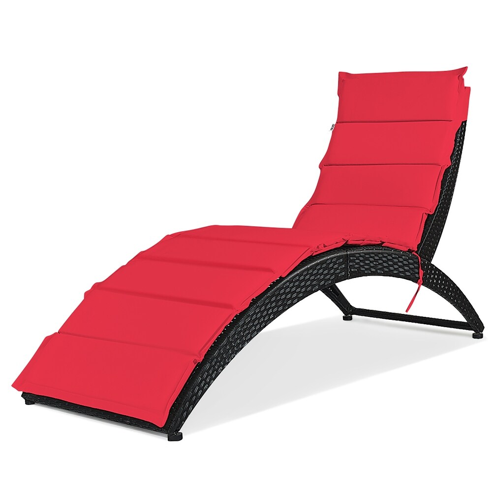 Costway 2PCS Folding Patio Rattan Lounge Chair Chaise Cushioned