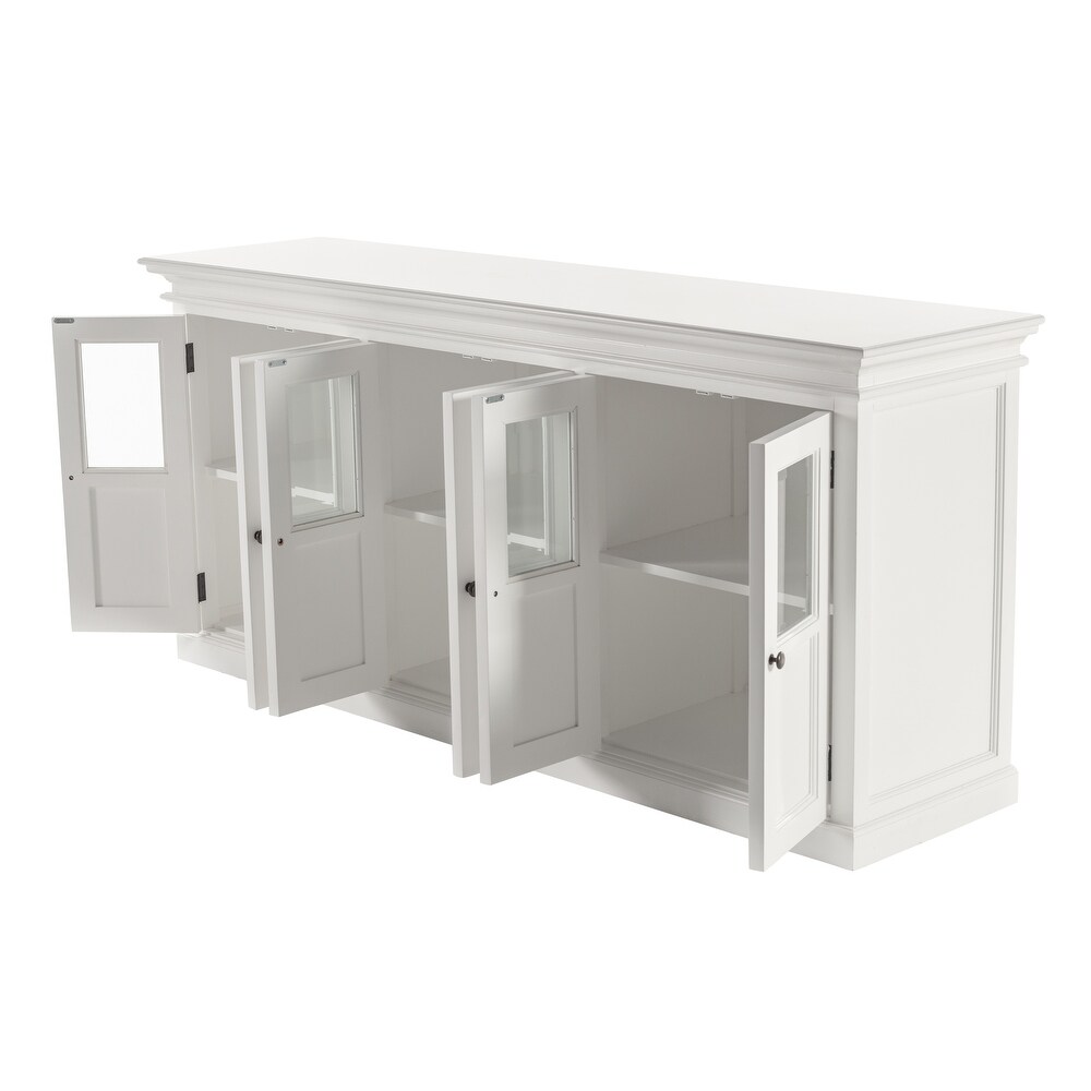 NovaSolo Halifax Coastal White Sideboard with 6 Glass Doors  Solid Mahogany Frame  78.74 x 19.69 x 35.43