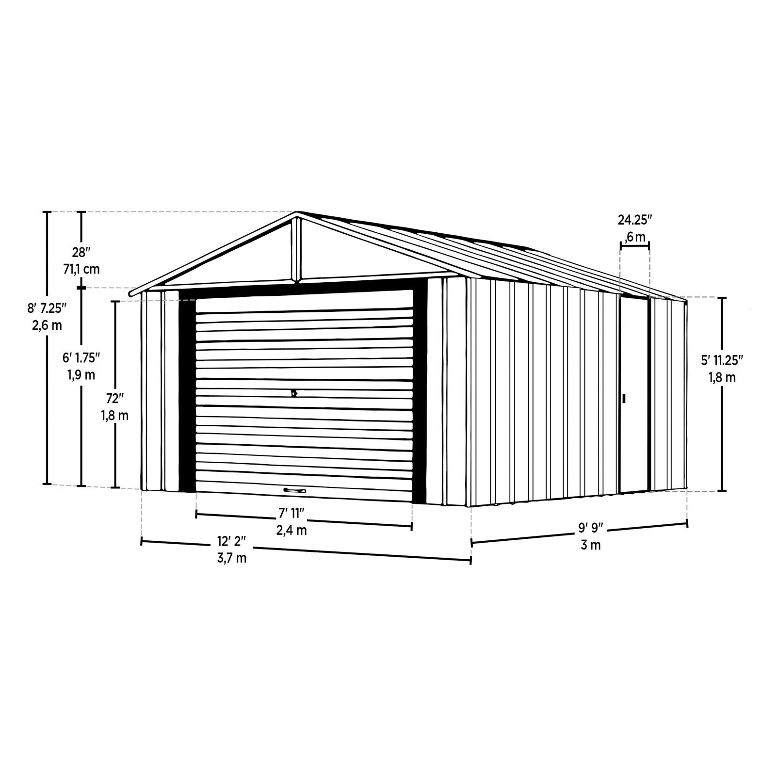 Arrow Murryhill 12 x 24 Garage, Steel Storage Building, Prefab Storage Shed