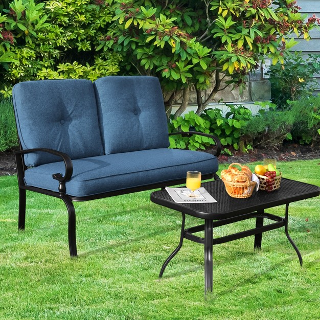 Tangkula 2pcs Patio Conversation Set Outdoor Loveseat W coffee Table amp Cushions