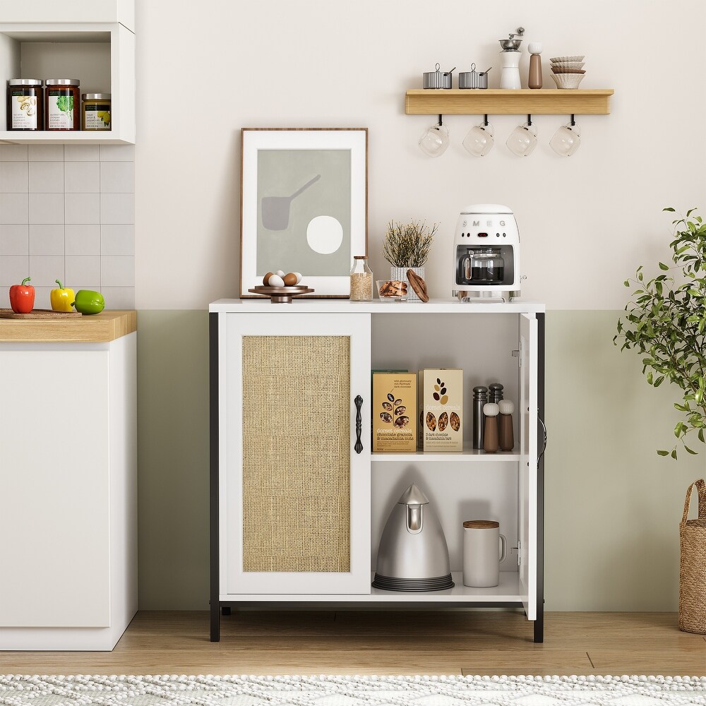 Rati Buffet Cabinet Modern Rattan Sideboard Kitchen Storage with Door Cupboard for Dining Room   15.76\