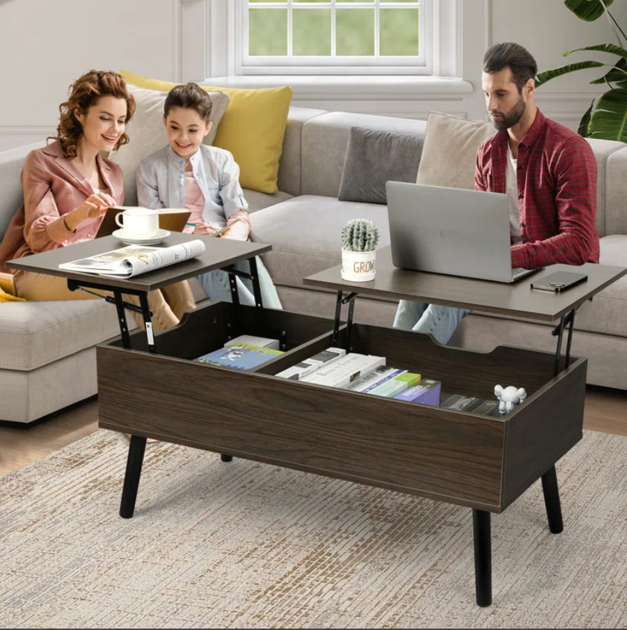 Lift Top Coffee Table with Storage, Double Lift Top Rectangular Storage Coffee Table