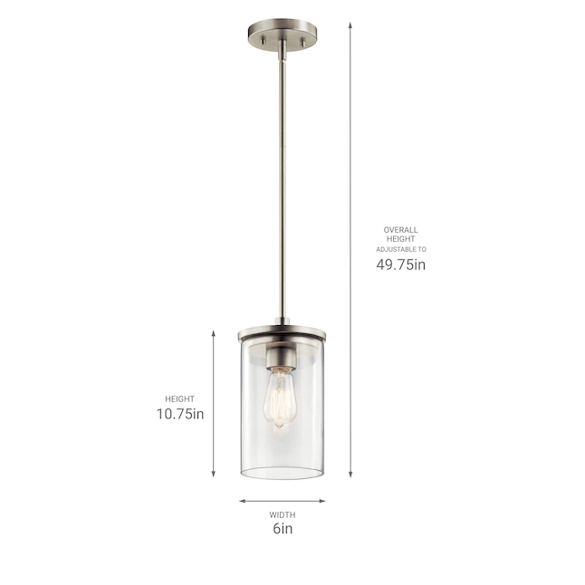 Kichler 43996NI Crosby Brushed Nickel Modern/Contemporary Clear Glass Cylinder Mini Pendant Light