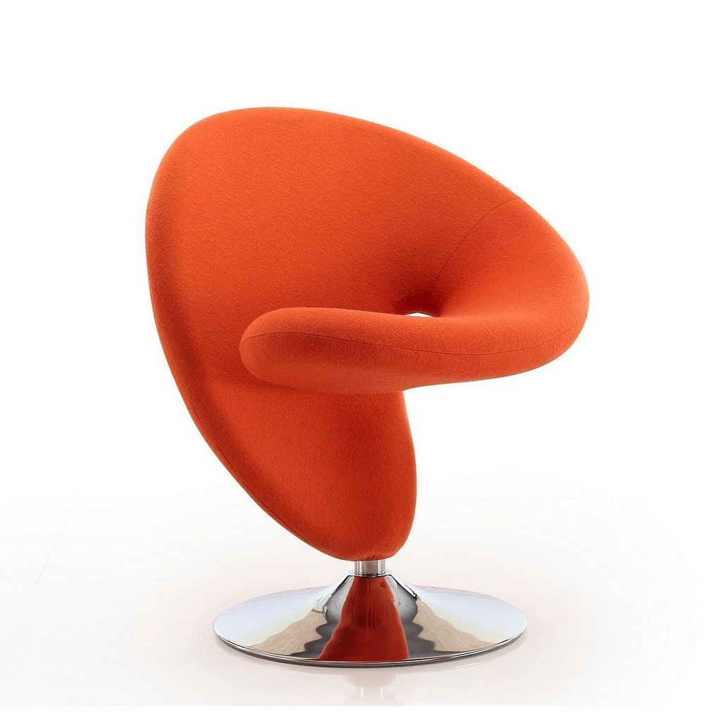 Manhattan Comfort Curl Orange and Polished Chrome Wool Blend Swivel Accent Chair - Manhattan Comfort AC040-OR