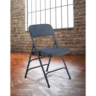 National Public Seating Blue Fabric Padded Seat Stackable Folding Chair (Set of 4) 2304