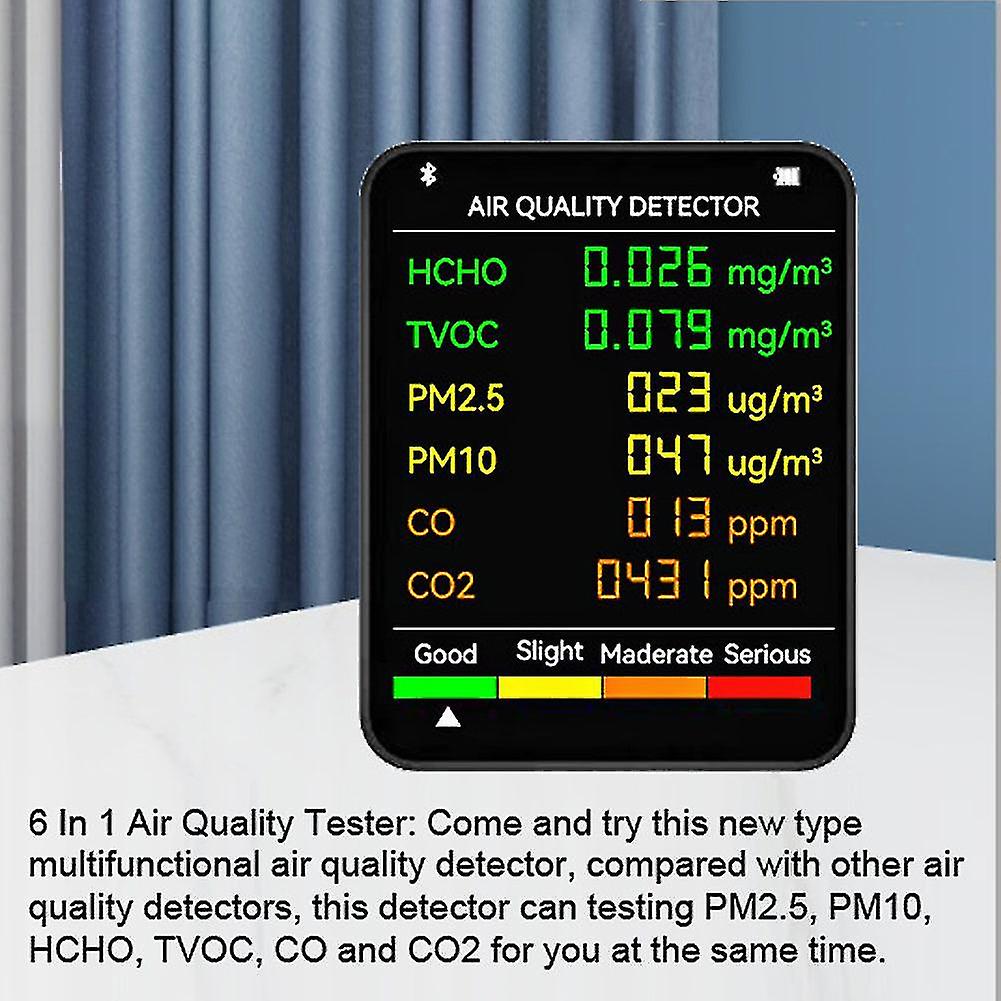 Naiwang 6 In 1 Pm2.5 Pm10 Hcho Tvoc Co Co2 Air Quality Detector Co Carbon Dioxide Formaldehyde Monitor Lcd Large Screen Display