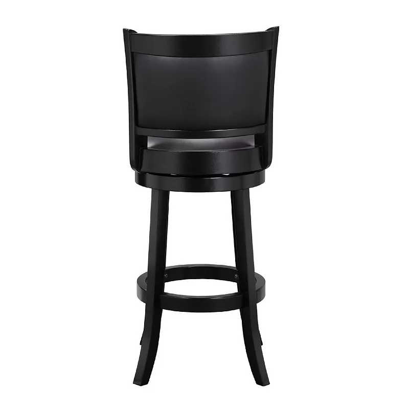 29 Inch Pio Solid Wood  Swivel Barstool， Vegan Faux Leather， Curved Backrest， Black