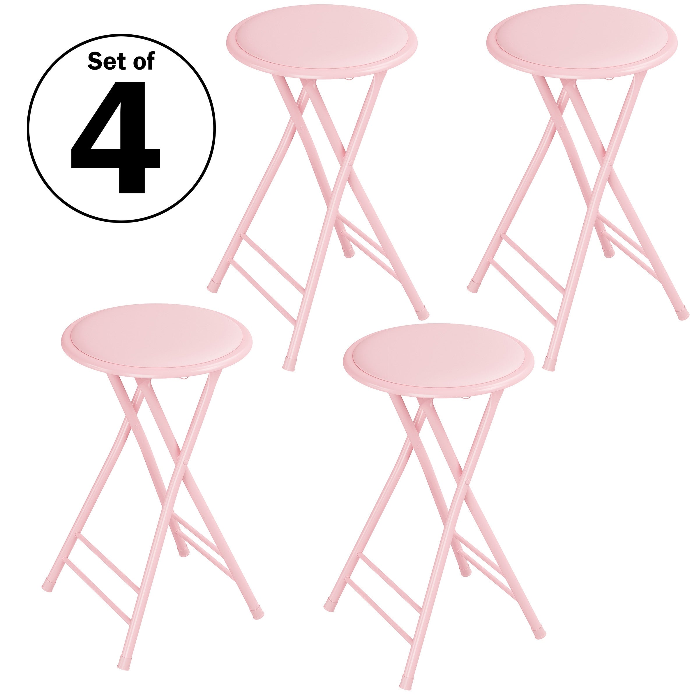 24-Inch Round Steel Pink Collapsible Stool， 4-Pack