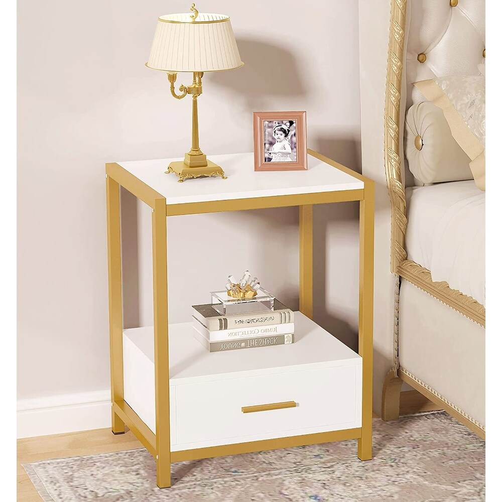 Tribesigns Modern Nightstands with drawers and open shelf 25 inch Tall End Table