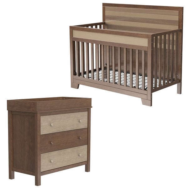 3 Pieces Nursery Sets Baby Crib and Changer Dreeser with Removable Changing Tray - - 37797197