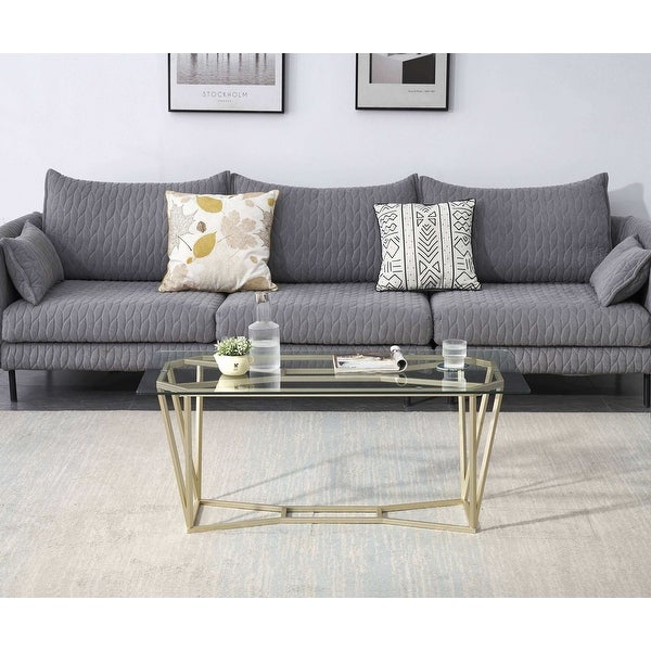 ivinta Modern Gold Glass Coffee Table for Living Room with Metal Frame - 43.30