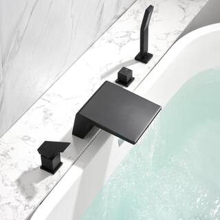 Boyel Living Single-Handle Tub Deck Mount Roman Tub Faucet with Hand Shower and Water Suply Hose in Matte Black SMD-1723B