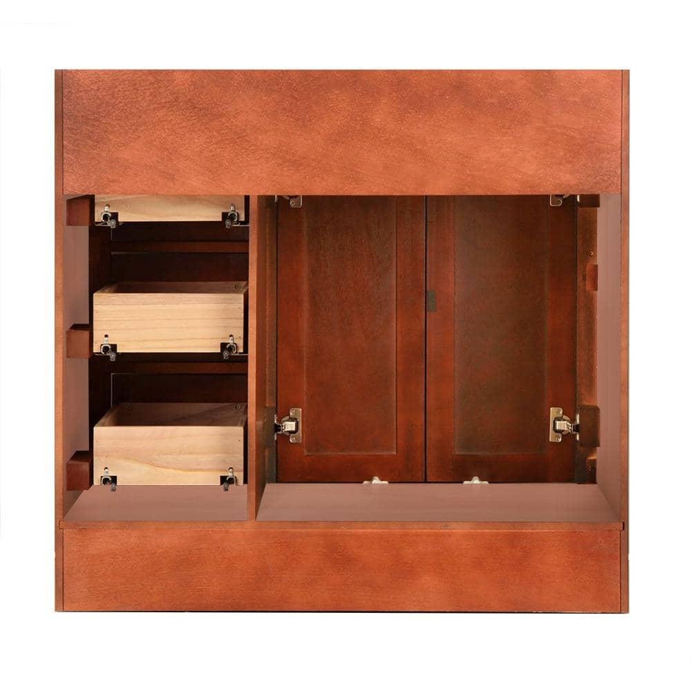 Home Decorators Collection Naples 36 in W Bath Vanity Cabinet Only in Warm Cinnamon with Right Hand Drawers