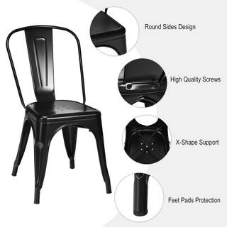 FORCLOVER Black Stackable Metal Dining Side Chairs Bar Stool with Ergonomic Backrest (Set of 4) W701-H61HBK