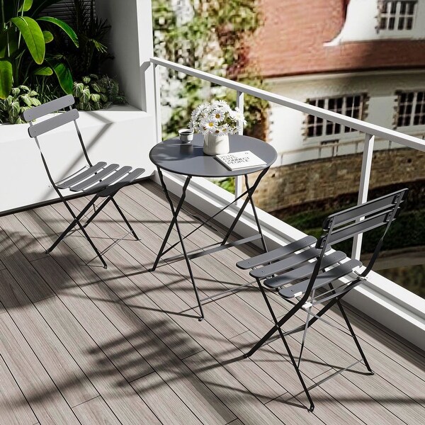 3Piece Metal Outdoor Bistro Set with White Cushion