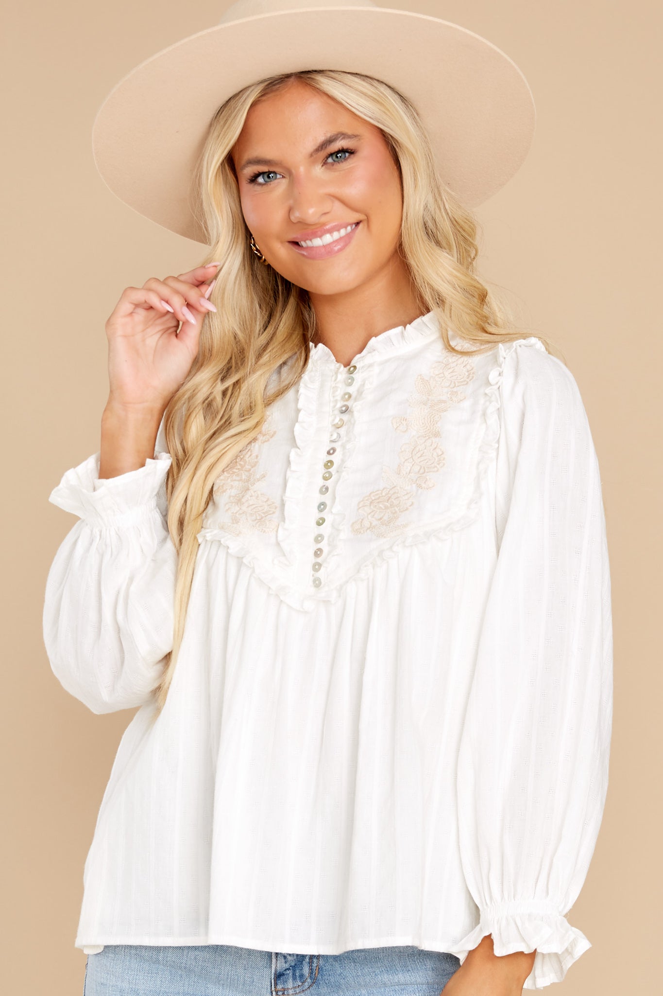 Gather Your Thoughts Off White Embroidered Top