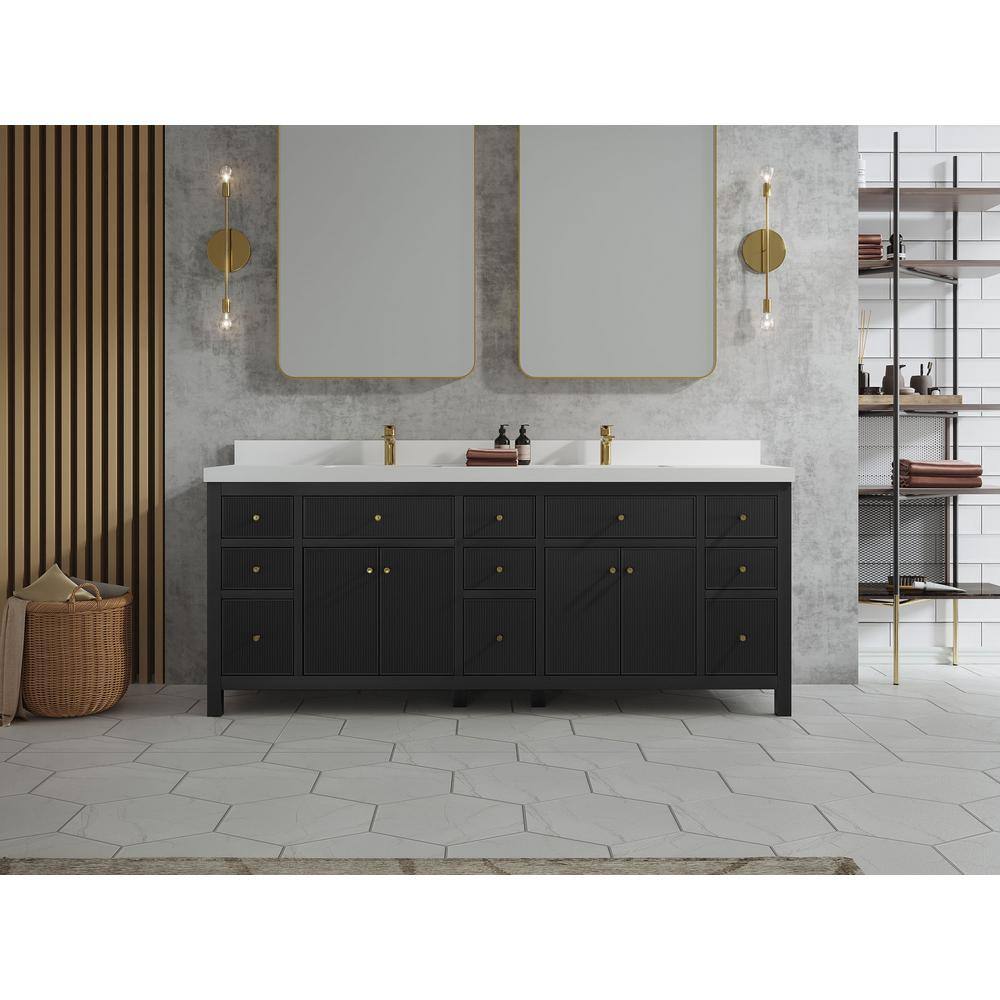 Willow Collections Sonoma 84 in. W x 22 in. D x 36 in. H Double Sink Bath Vanity in Black with 2 in Calacatta Quartz Vanity Top SON_BLK_CALZ84