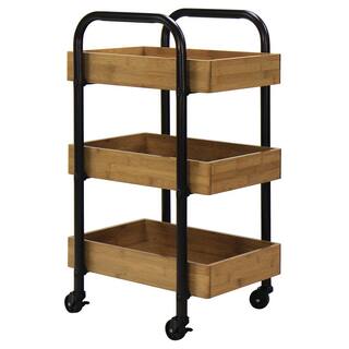 Oceanstar 3-Tier Metal Wheeled Portable Storage Cart with Removable Bamboo Trays 3SC1675