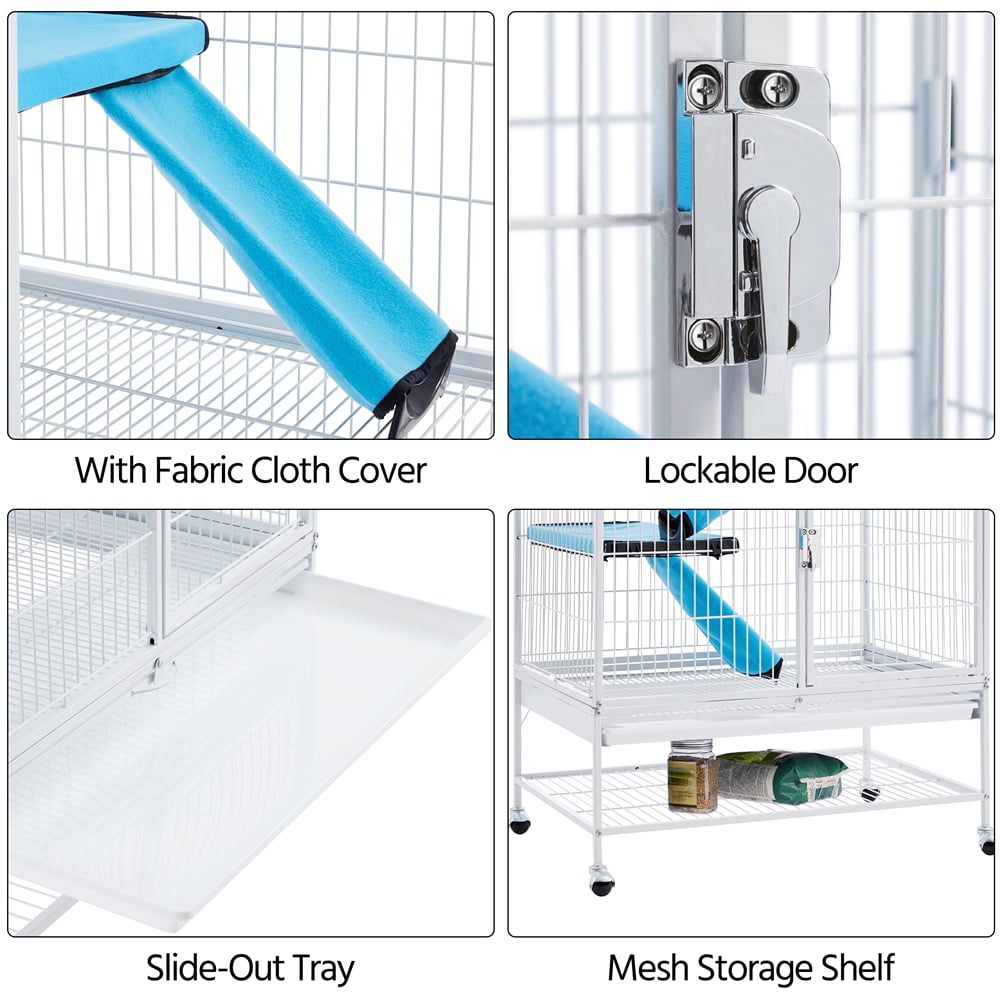 SmileMart 2-Story Rolling Metal Small Animal Cage for Adult Rats， Ferrets， Chinchillas and Guinea Pigs， Hammered White