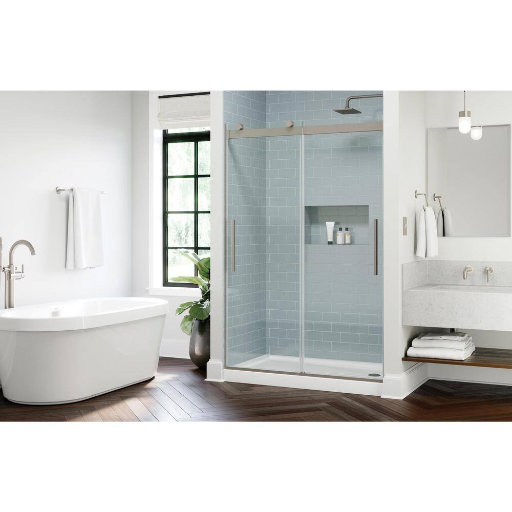 Delta Classic 500 44 in. W - 48 in. W x 71-18 in. H Sliding Frameless Shower Door in Nickel with Clear Glass SC5S848-NIK-R