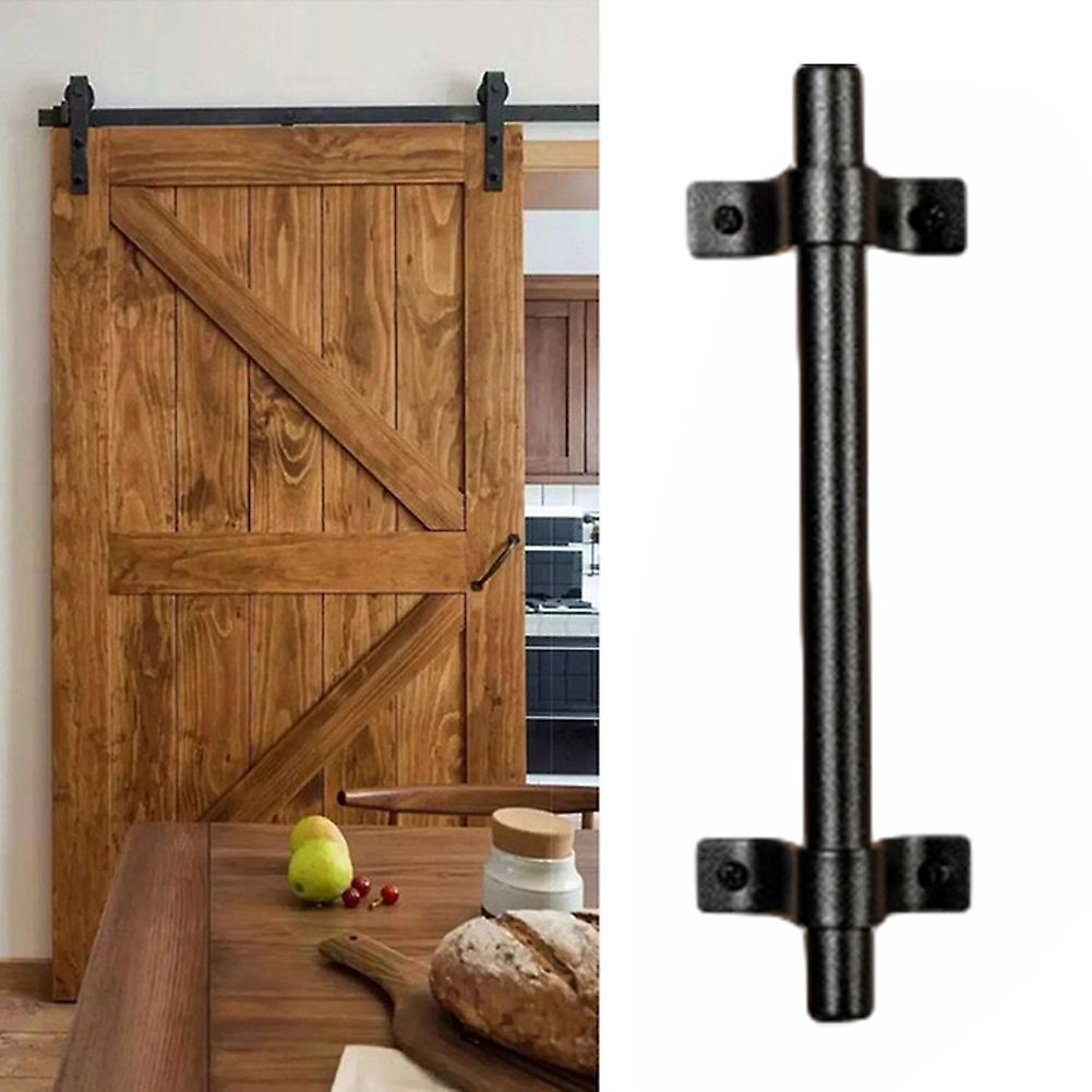 Lacquered Black Carbon Steel Barn Door Handle Country Sliding Gate Pull Handle Old Vintage Hardware Wood Door Handles 19.5cm